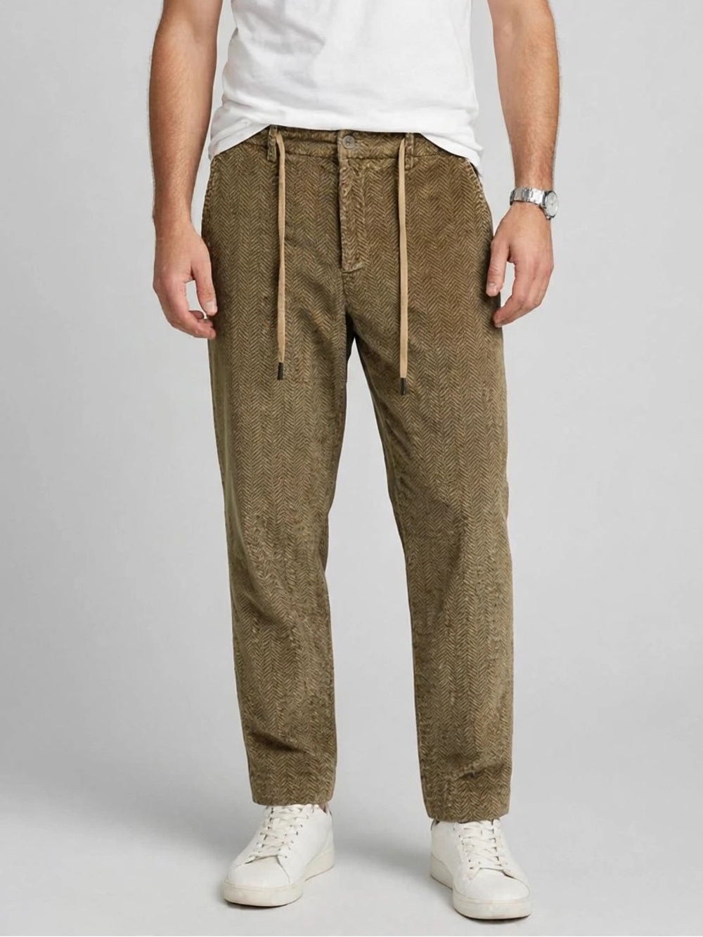 Myths Drawstring Velvet Trousers in Hazelnut Herringbone Size 46 (US 30)